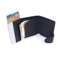 Thumbnail for C-Secure Aluminum Card Holder with Genuine Leather and Coin Pouch - Blackwood