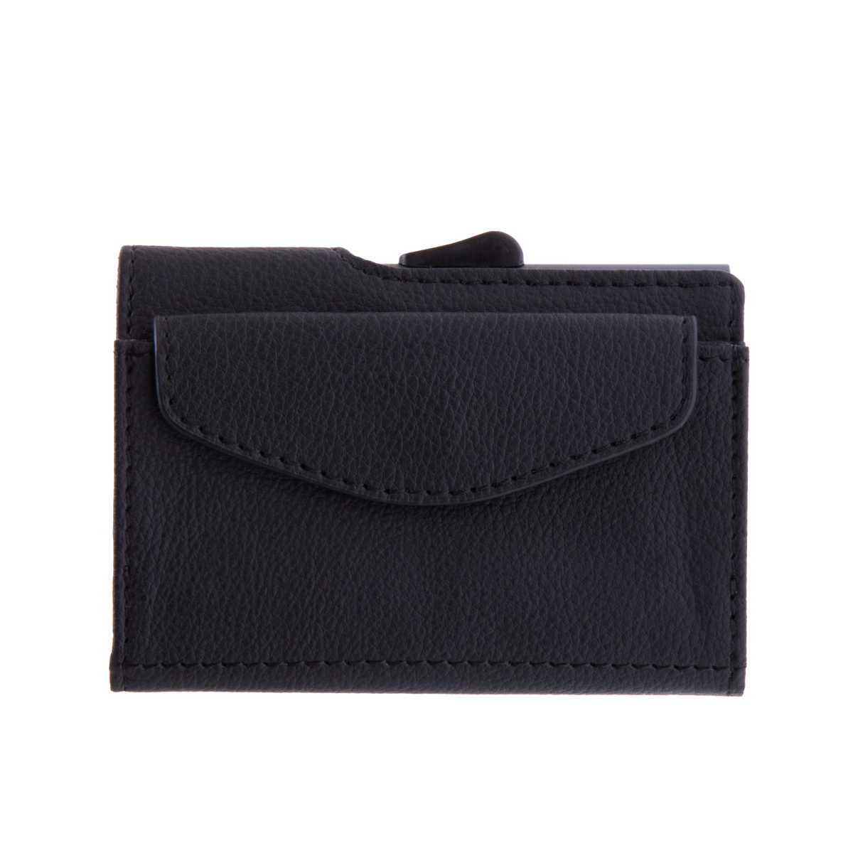 C-Secure Aluminum Card Holder with Genuine Leather and Coin Pouch - Black