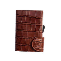 Thumbnail for C-Secure Double Aluminum Card Holder with Leather - Croco Brown