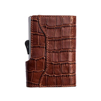 Thumbnail for C-Secure Double Aluminum Card Holder with Leather - Croco Brown