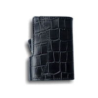 Thumbnail for C-Secure Double Aluminum Card Holder with Leather - Croco Black