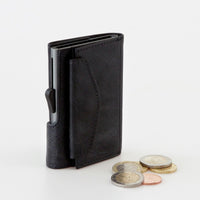 Thumbnail for C-Secure Aluminum Card Holder with Genuine Leather and Coin Pouch - Blackwood