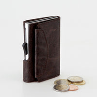 Thumbnail for C-Secure Aluminum Card Holder with PU Leather with Coin Pouch - Dark Brown