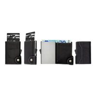 Thumbnail for C-Secure Aluminum Card Holder with Genuine Leather - Black / Titanium