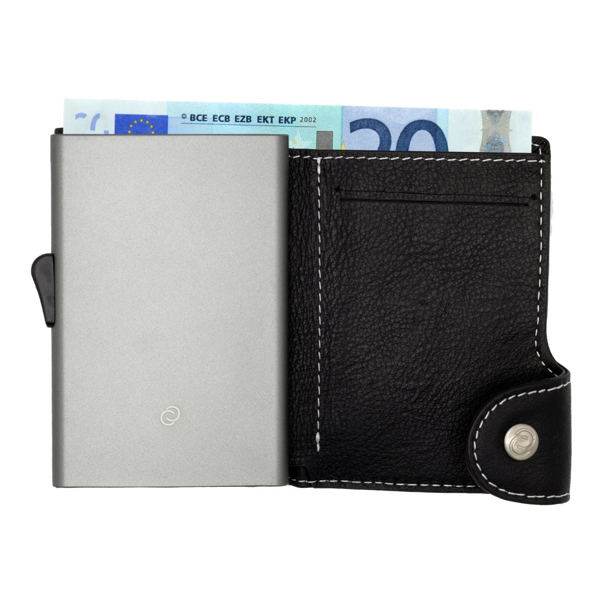 C-Secure Aluminum Card Holder with Genuine Leather - Black / Titanium