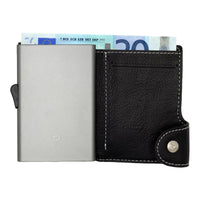 Thumbnail for C-Secure Aluminum Card Holder with Genuine Leather - Black / Titanium