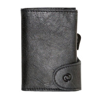 Thumbnail for C-Secure Aluminum Card Holder with Genuine Leather and Coin Pouch - Black