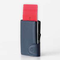 Thumbnail for C-Secure Aluminum Card Holder with Genuine Leather and Coin Pouch - Blue Marino