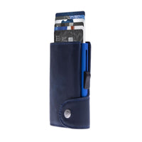 Thumbnail for C-Secure Aluminum Card Holder with Genuine Leather and Coin Pouch - Naval Blue