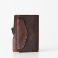 Thumbnail for C-Secure Aluminum Card Holder with PU Leather with Coin Pouch - Dark Brown