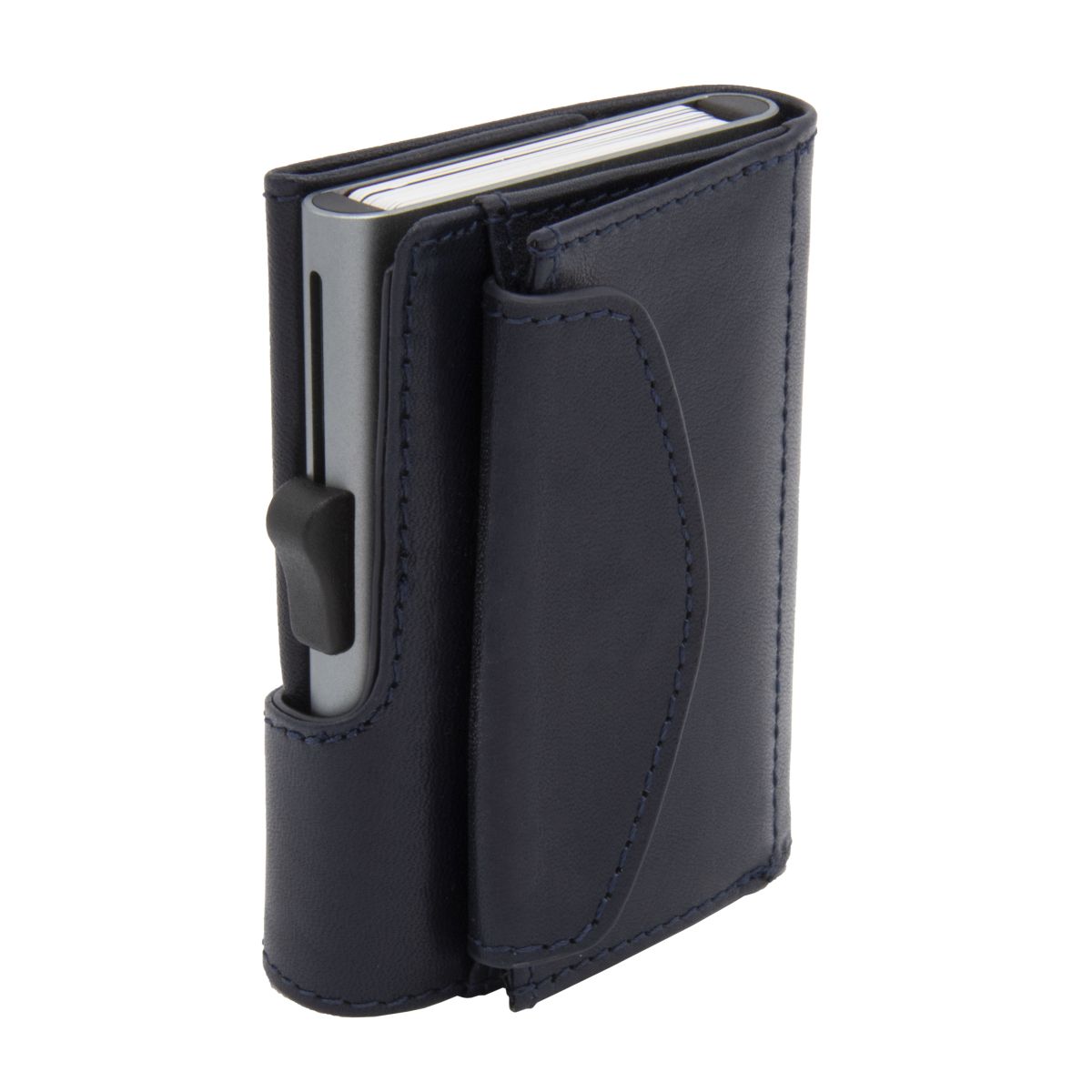 C-Secure XL Aluminum Wallet with Genuine Leather and Coins Pocket - Blue Montana