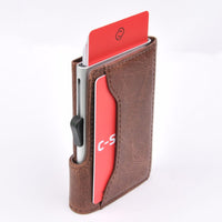 Thumbnail for C-Secure Aluminum Card Holder with PU Leather - Dark Brown