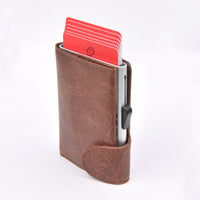 Thumbnail for C-Secure Aluminum Card Holder with PU Leather - Dark Brown