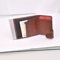 Thumbnail for C-Secure Aluminum Card Holder with PU Leather - Dark Brown