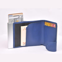 Thumbnail for C-Secure Aluminum Card Holder with Genuine Leather and Coin Pouch - Blue Marino
