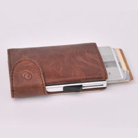 Thumbnail for C-Secure Aluminum Card Holder with PU Leather - Dark Brown