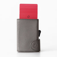Thumbnail for C-Secure Aluminum Card Holder with Genuine Leather and Coin Pouch - Grey