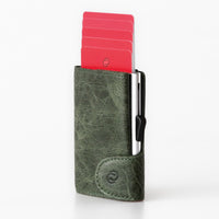 Thumbnail for C-Secure Aluminum Card Holder with Genuine Leather and Coin Pouch - Green