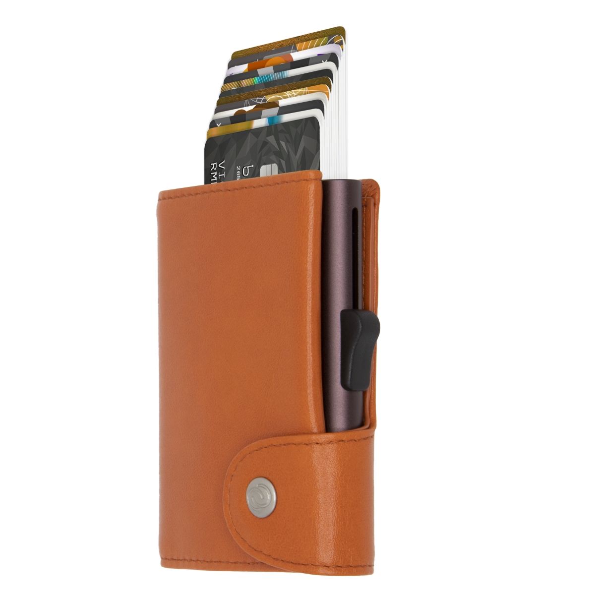 C-Secure XL Aluminum Wallet with Genuine Leather and Coins Pocket - Arancio