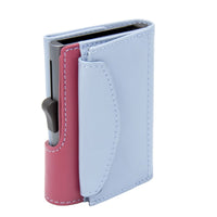 Thumbnail for C-Secure XL Aluminum Wallet with Genuine Leather and Coins Pocket - Ice/Cherry