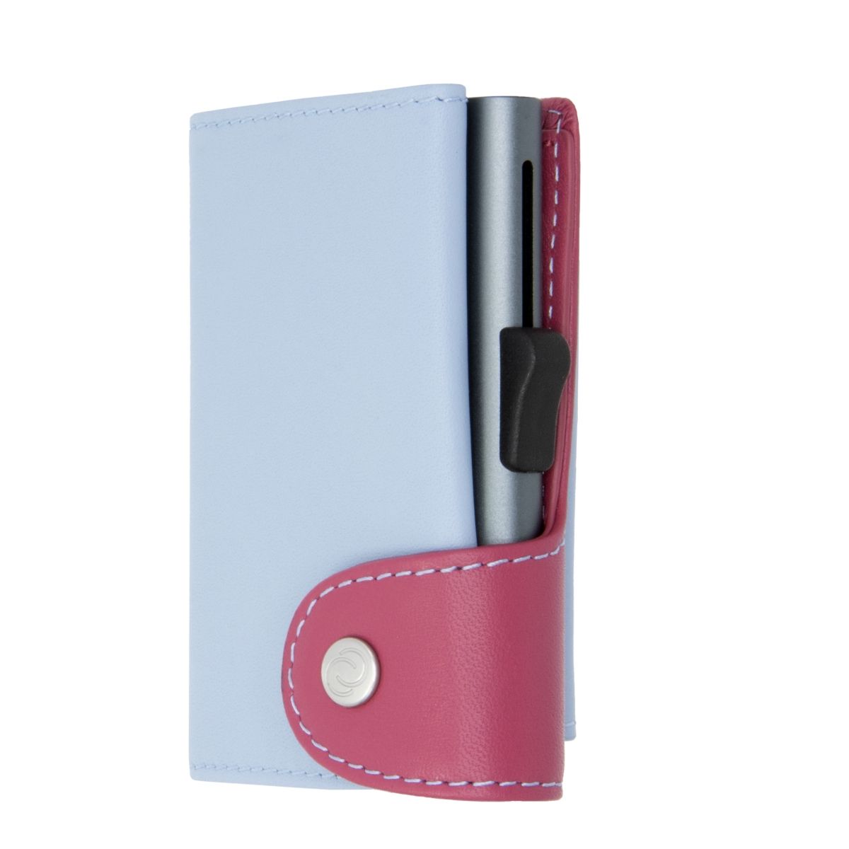 C-Secure XL Aluminum Wallet with Genuine Leather and Coins Pocket - Ice/Cherry