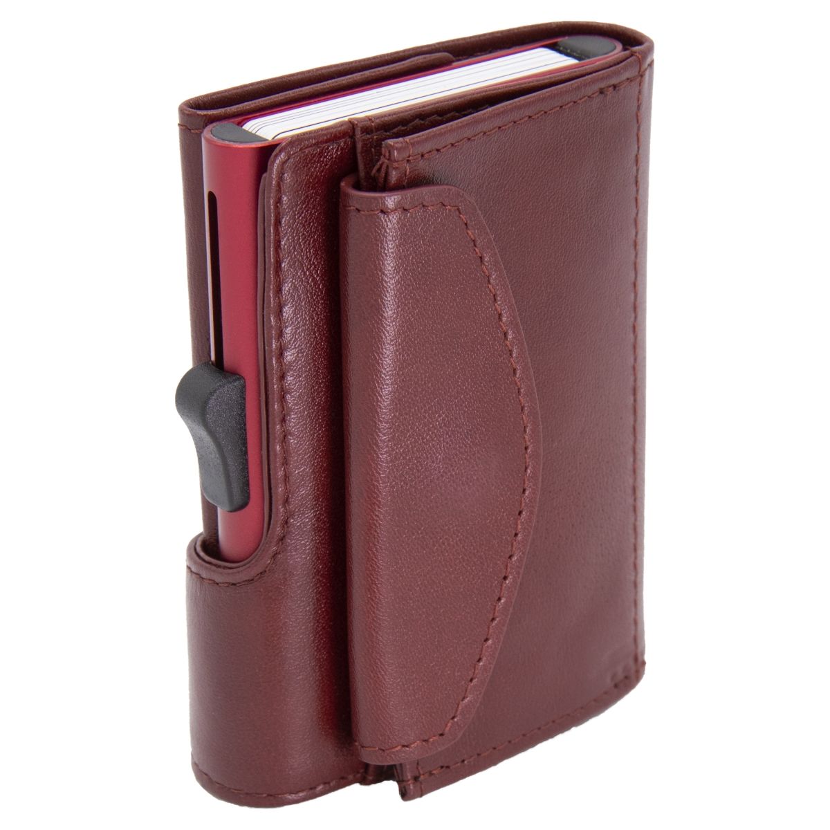 C-Secure XL Aluminum Wallet with Genuine Leather and Coins Pocket - Red