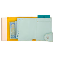 Thumbnail for C-Secure Aluminum Card Holder with Genuine Leather and Coin Pouch - Saffron/Aqua