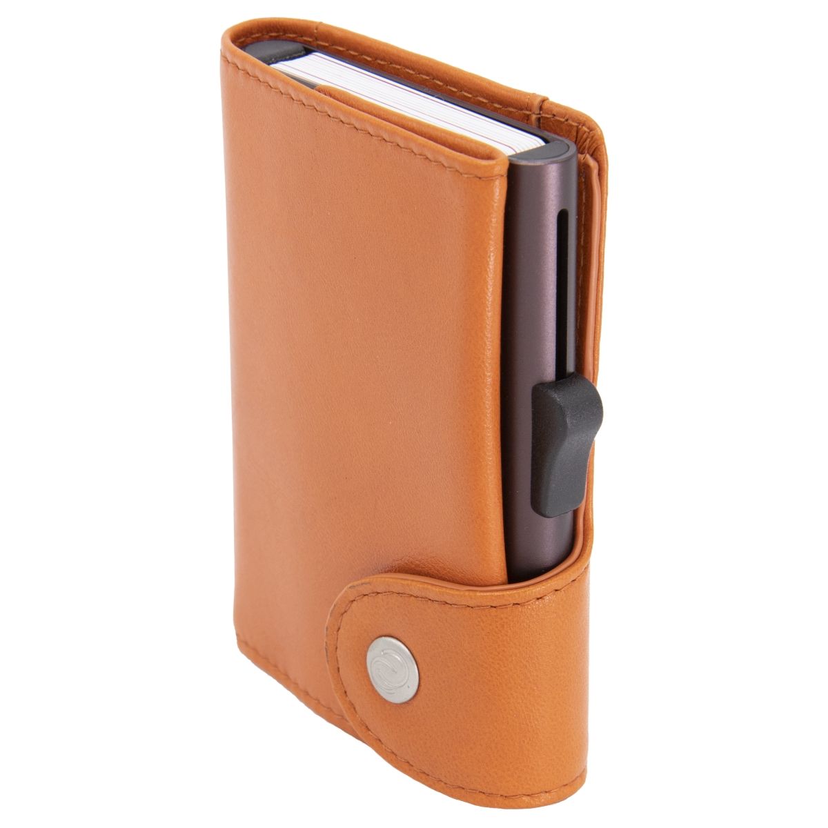 C-Secure XL Aluminum Wallet with Genuine Leather and Coins Pocket - Arancio