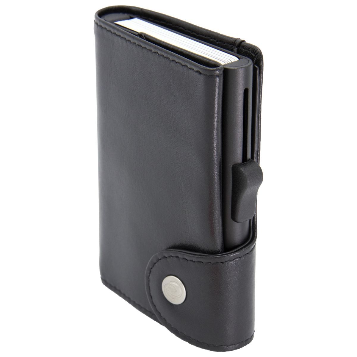 C-Secure XL Aluminum Wallet with Genuine Leather and Coins Pocket - Black