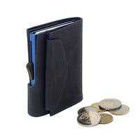 Thumbnail for C-Secure Aluminum Card Holder with Genuine Leather and Coin Pouch - Naval Blue