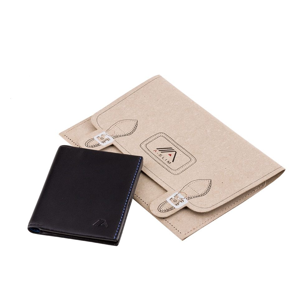 A-SLIM Leather Wallet Origami - Black/Blue