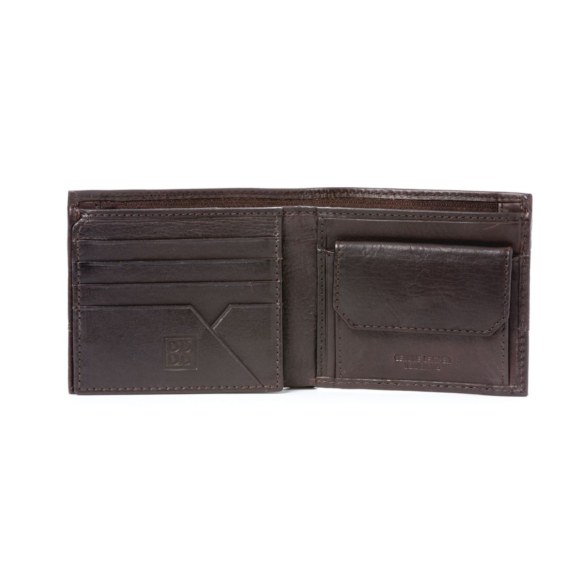 DuDu Unique Leather Wallet With Coin Purse - Dark Brown