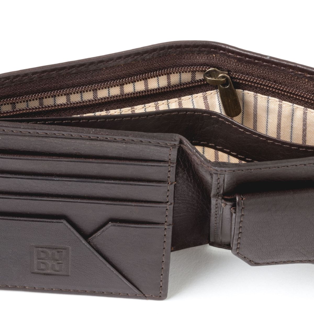 DuDu Unique Leather Wallet With Coin Purse - Dark Brown