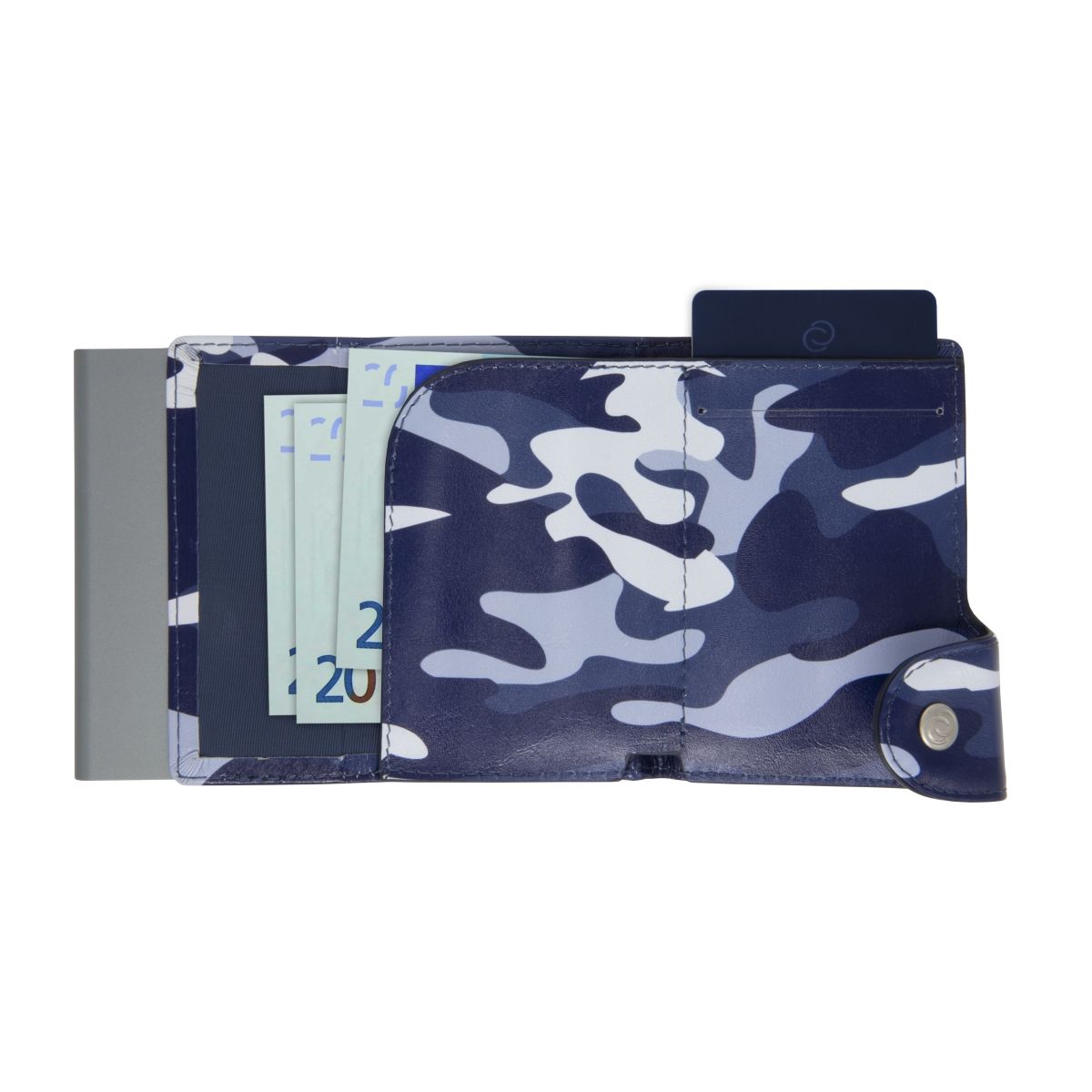 C-Secure Aluminum Card Holder with Genuine Leather - Camo Blue