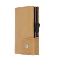 Thumbnail for C-Secure Aluminum Card Holder with Genuine Leather - Saddle