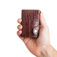 Thumbnail for C-Secure Double Aluminum Card Holder with Leather - Croco Brown